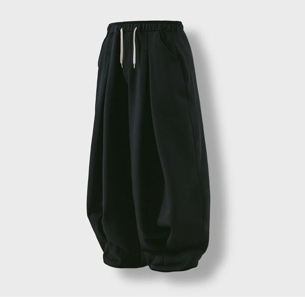 ANGLAN Valley Tuck Sweat Balloon Pants - Black