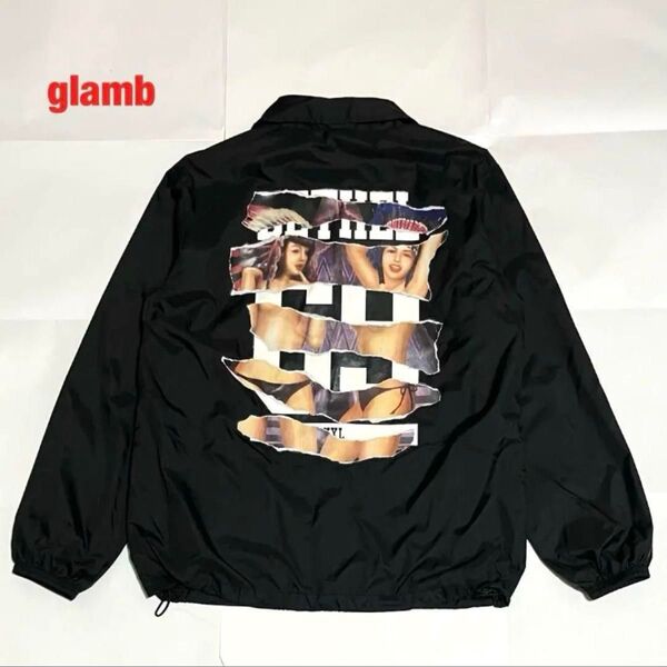 【美品】glamb グラム マルセロコーチジャケット ガールプリント 裏起毛 ユニセックス 個性的 GB15WT/JKT16
