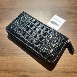 ☆ 実物撮影 ☆ 長財布 一枚革 ラウンドファスナー 新品 未使用品 本革 クロコダイル メンズ レディース