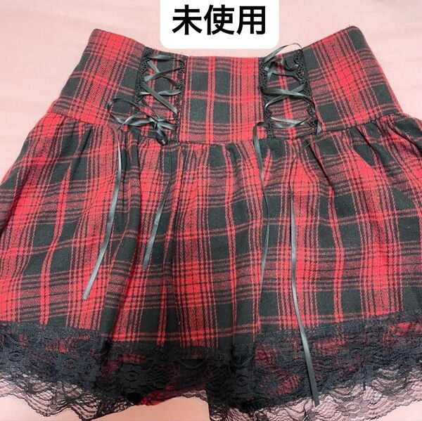 パンク系 チェック柄ミニスカート ブラック×レッド