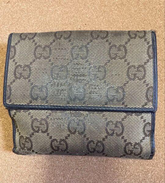 【正規品】GUCCI グッチ GG キャンバス 二つ折り財布 レザーブラウンコンパクト コインケース