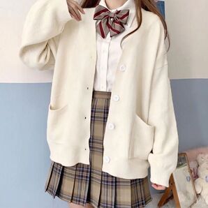 スクールカーディガン カーディガン フリーサイズ 男女兼用 JK 白 ホワイト コスプレ コスプレ衣装 高校生 制服 制服コーデ