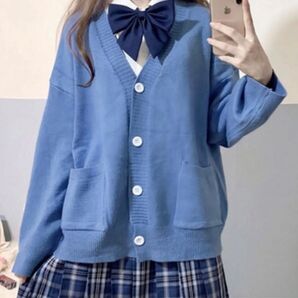 カーディガン ニットカーディガン カーデ ブルー スクールカーディガン スクールアイテム エアコン対策 フリーサイズ 男女兼用