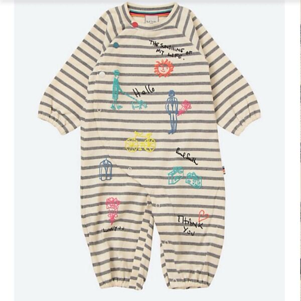 【美品】Paul Smith JUNIOR ポール・スミス ジュニア 落書き柄ボーダー 2wayオール グレー