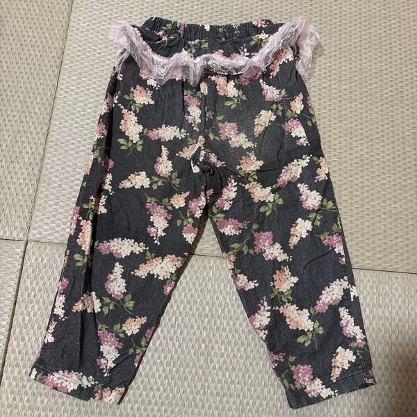 ハンドメイド パンツ 長ズボン 110cm 花柄 バックフリル コーデュロイ シャツコール