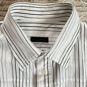 TETE HOMME ホワイトストライプシャツ おしゃれ生地 L