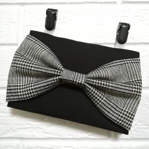 ★オーダーメイド★ グレンチェック大きなリボン ☆ クリップ付 ☆ 移動ポケット