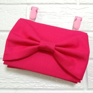 ★オーダーメイド★ シンプル 濃いピンク大きなリボン ☆ クリップ付 ☆ 移動ポケット