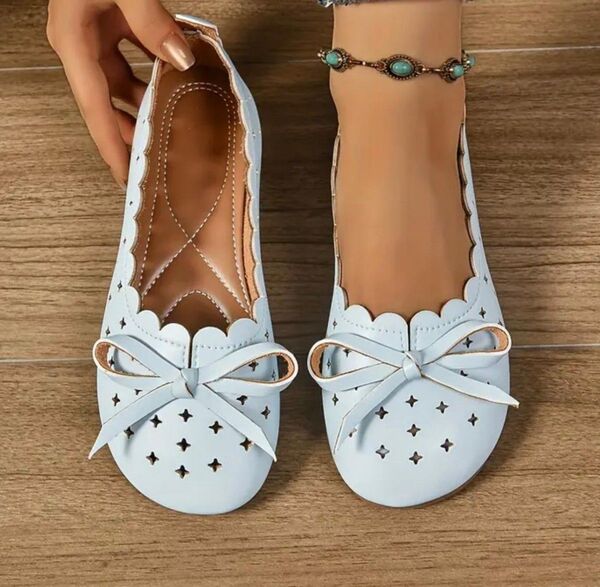 腰のついた楽な靴を履いた女性用スリップ Women's Slip On Shoes スカイブルー シューズ カジュアルシューズ