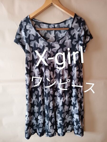 X-girl トップス カットソー チュニック ワンピース 半袖 レディース 膝丈 ひざ丈