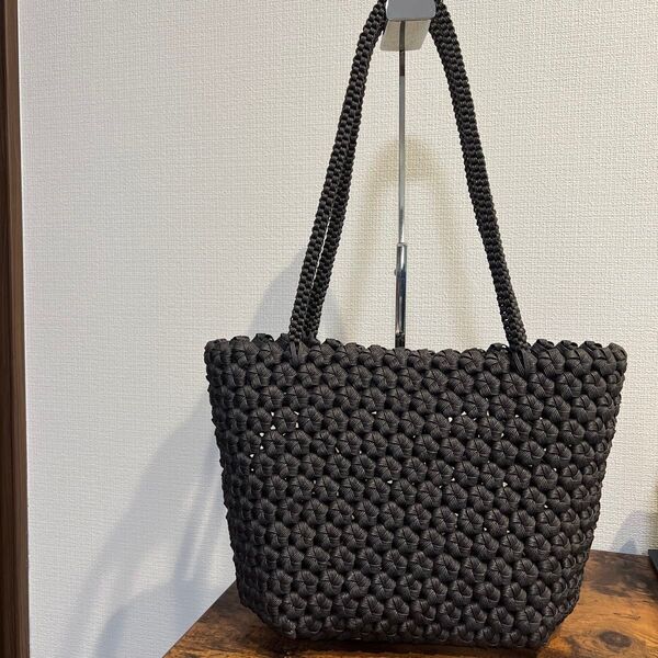 【美品】クラフトバンドかごバッグ グレー 肩掛け