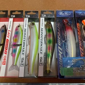 ダイワ:レイジーファシャッドJ138S、モンスターウェイク156F、エバーグリーン:ストリームデーモン合計6本、シングルフック付き