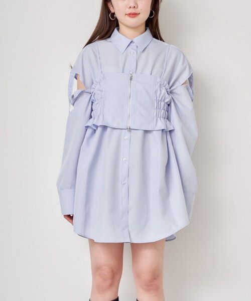 chico チコ ビスチェレイヤードシャツ 長袖シャツ 袖スリット ブルーシャツ