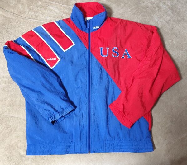 アディダス ナイロンジャケット USA FC東京 ウィンドブレーカー 古着 青赤 ブルー レッド adidas ヴィンテージ