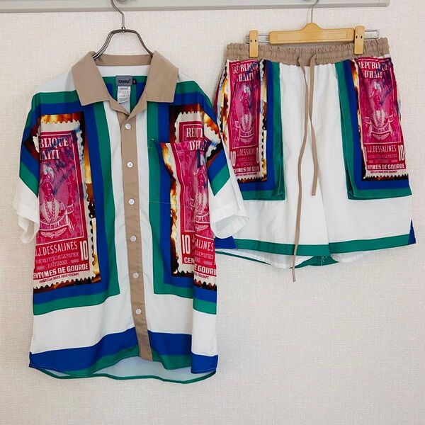 【美品】wanna ワナ 総柄 半袖 セットアップ パンツ シャツ