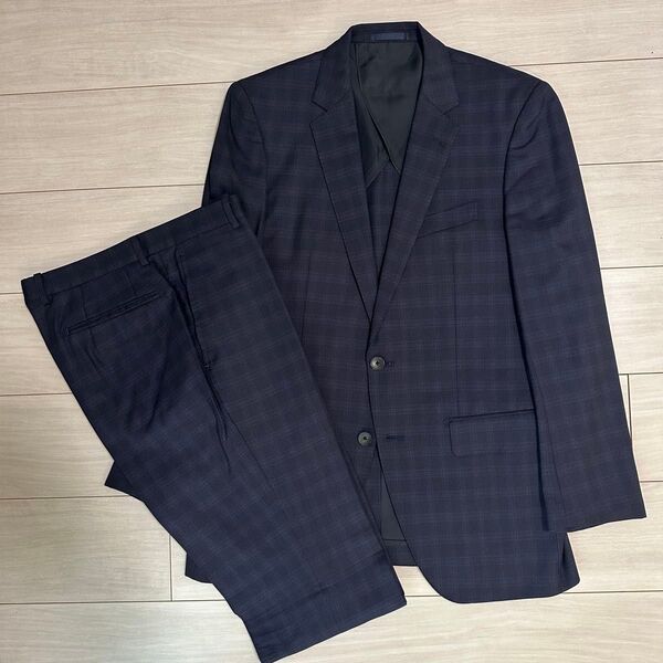 スーツ 春夏用 ネイビー チェック A6 ジャケット スラックス セットアップ