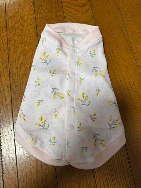 ハンドメイド 犬服 背開きシャツ ピンク ミモザ柄 Mサイズ チワワ トイプードル ポメラニアン シーズー
