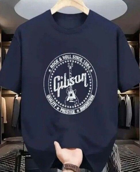 【新品】Gibson ギブソン ロゴ Tシャツ アメリカン M 紺 ネイビー メンズ 輸入品 大きめ ゆったり