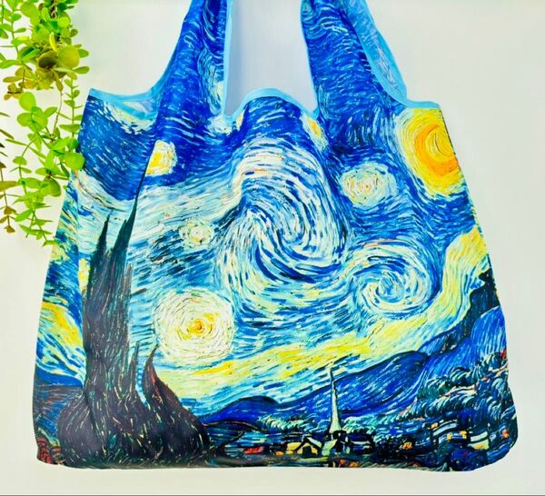 油絵シリーズ 星空 折りたたみトート、エコバッグ 大容量 コンパクト