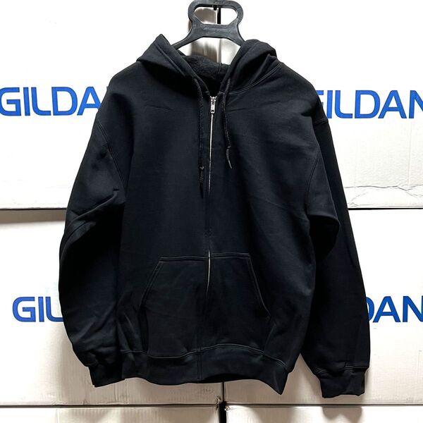 GILDAN ブラック Sサイズ 黒 ジップアップ スウェット パーカー フルジップ フーディー ギルダン 無地 長袖 裏起毛