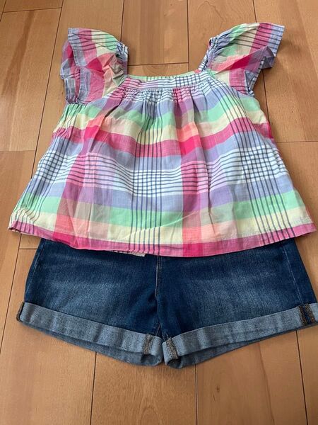 GAP デニムショートパンツ+コットンブラウス 150〜160