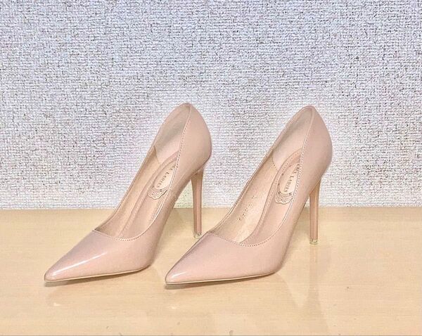 LACE LADIES エナメル ハイヒール パンプス ベージュ系 ヌードカラー ポインテッドトゥ ピンヒール 肌色