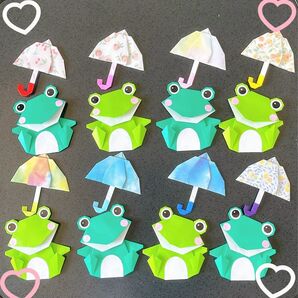 6月壁面 梅雨 壁面 折り紙 カエル 折り紙 傘 梅雨壁面 6月製作