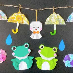 折り紙 6月壁面 梅雨壁面 カエル 紫陽花 折り紙 壁面飾り 梅雨 施設 月壁面