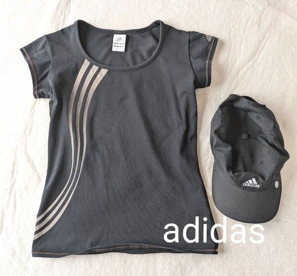 adidas 美品 半袖Tシャツ Mサイズ Cap キャップ セット ピッタリサイズ ジョギング