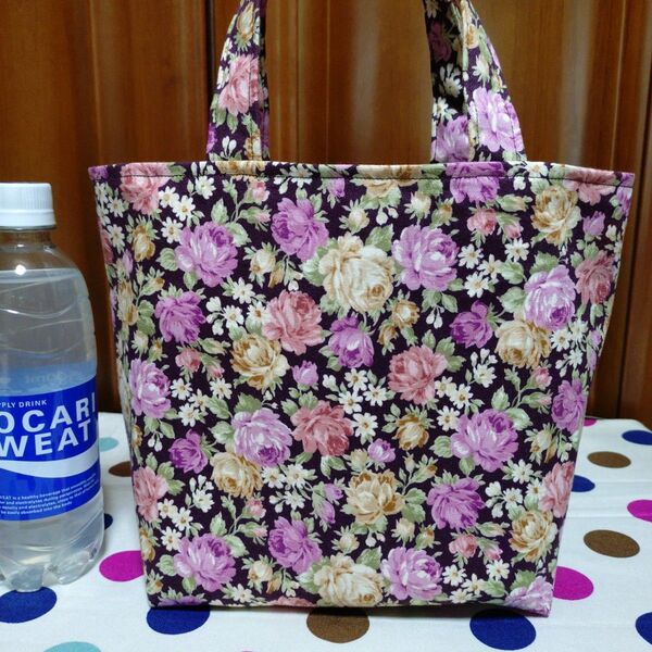 《1052》お値下げハンドメイド薔薇お花ランチバッグトートバッグお散歩コンビニ