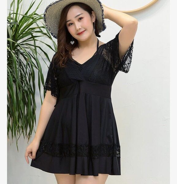 水着 ワンピース 黒 XXL セパレート 体型カバー ショートパンツ レース ママ リゾート プール 海 シック 大人可愛い