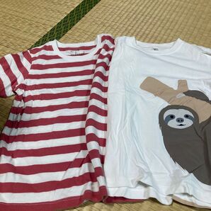 無印良品Tシャツ 2枚セット ボーダー柄 ナマケモノ柄 120cm