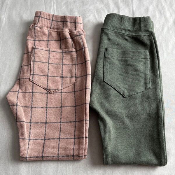 西松屋 ストレッチパンツ ストレッチロングパンツ 110cm 2点セット チェック柄 茶色 無地 カーキ 男の子 男児