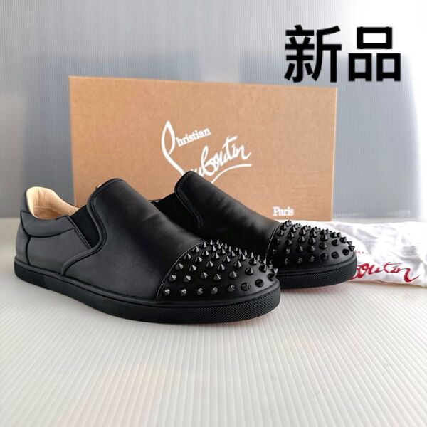 Christian Louboutin クリスチャンルブタン 黒 スパイクスタッズ フラットシューズ スニーカー スリッポン 新品