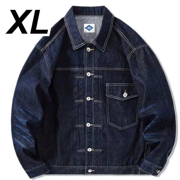 デニムジャケット XL ダークデニム ボタン付きジャケット Gジャン 男女兼用 オールシーズン ダークブルー 定番 ジャケット