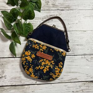 スマホポシェット スマホホルダー がま口 ハンドメイド 北欧 ミモザ