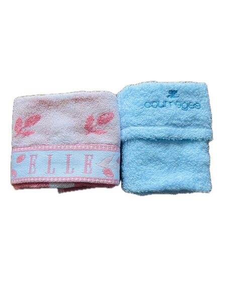 ELLE courreges ハンドタオル ウォッシュタオル 2枚セット ピンク 水色