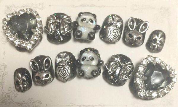 NAIL No☆97 ジェルネイル ミニ爪 地雷 サブカル ピープス パンダ ピープス ラビット 再販 現品