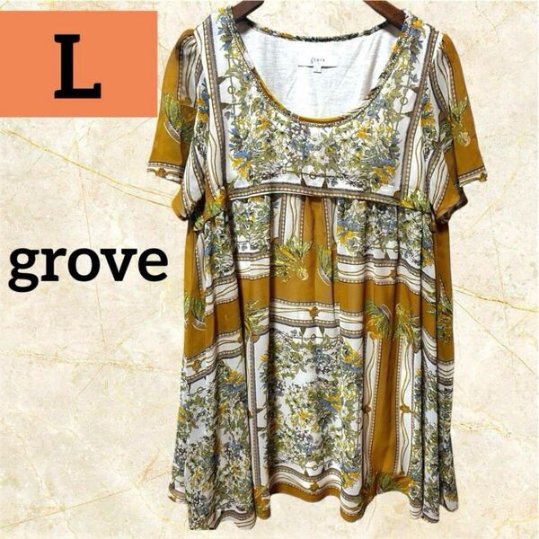 grove グローブ チュニック 春 花柄 半袖チュニック 美品 L カットソー 半袖