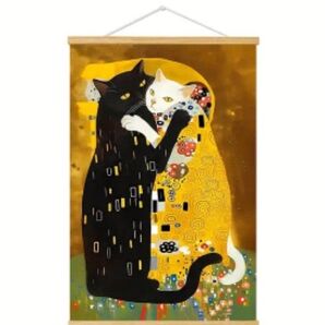 グスタフクリムトデザインC 猫の接吻 キス アクリル画仕様キャンバス画ア-ト 枠付き フレ-ムあり