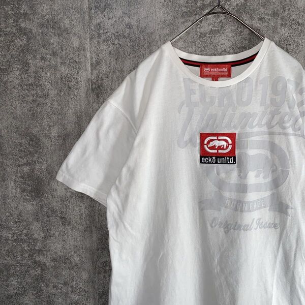 【ecko unltd】00 エコーアンリミテッド 刺繍 プリント Tシャツ ストリート系 ユニセックス 半袖 L 古着 白