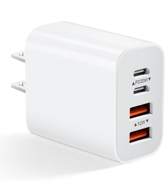 【新品未使用】20W PD 急速充電器 (USB-C&USB-A) 4ポート 同時充電可能【PSE認証済み】