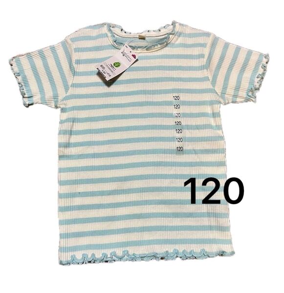 トップバリュ 半袖 tシャツ 120 ボーダー フリル 子供 キッズ 女の子 オーガニックコットン