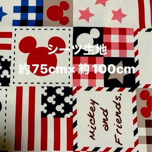 ミッキーマウス・アメリカン風☆シーツ生地・ハギレ☆約75cm×約100cm☆