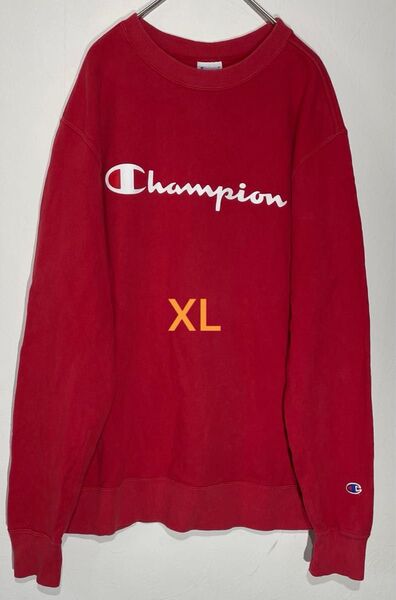 チャンピオン 長袖トレーナー XL(LL)サイズ 赤 パーカー プルオーバー 無地 ワンポイント ロゴ スウェット 古着