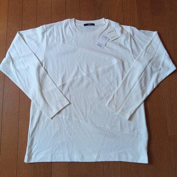 新品未使用!SHIPSシップスワッフル切り替えカットソーロンTホワイトXL