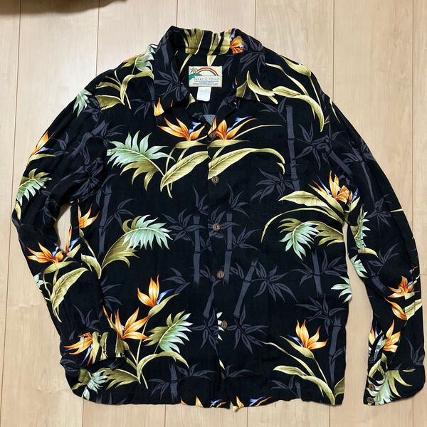 【古着】90s PARADISE FOUND 長袖アロハシャツ レーヨンシャツ