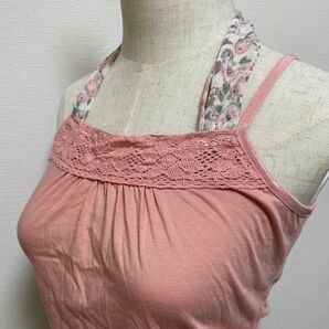 NICE CLAUP ホルターネック キャミソール シフォンリボン サーモンピンク