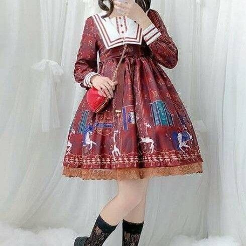 ロリータワンピース 長袖 レース セーラー風 ロリータドレスゴスロリ Sサイズ