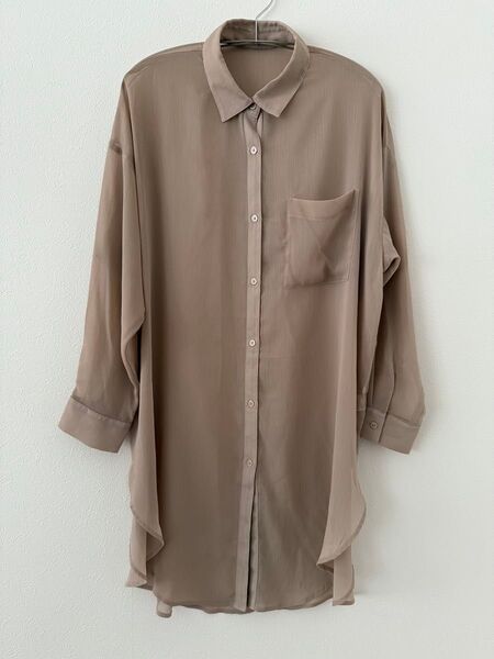 GU シアー ロングシャツ ベージュ オーバーサイズ 長袖ブラウス